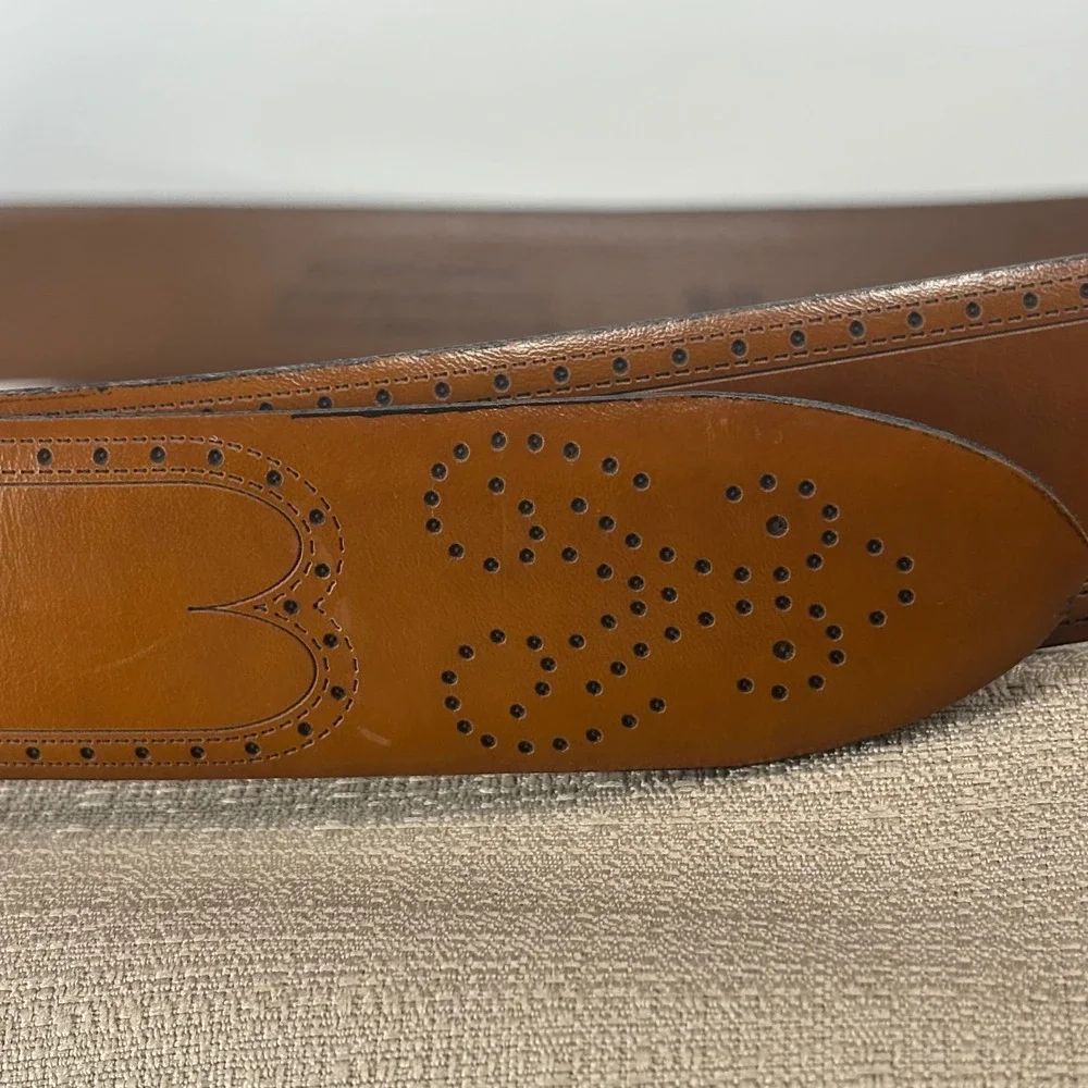 Johnston & Murphy Brogue Leather Belt Mens 36 Tan Excellent Old Money